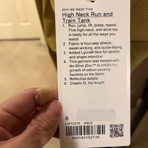 Lululemon High Neck Run and train tank size 6 Auric Gold Color